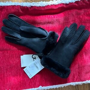 UGG Elegant Black Fur-Trimmed Gloves